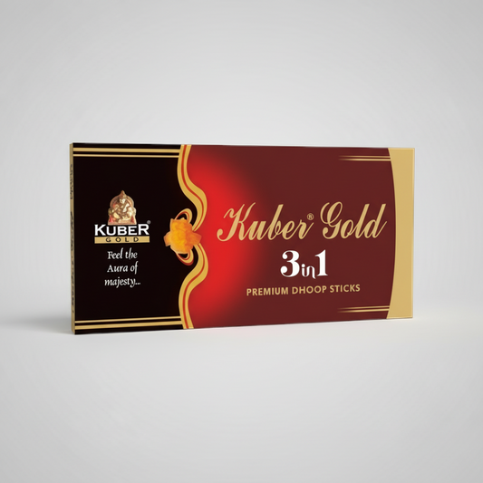 Kuber Gold 3in1 premium incense sticks packaging on a white background